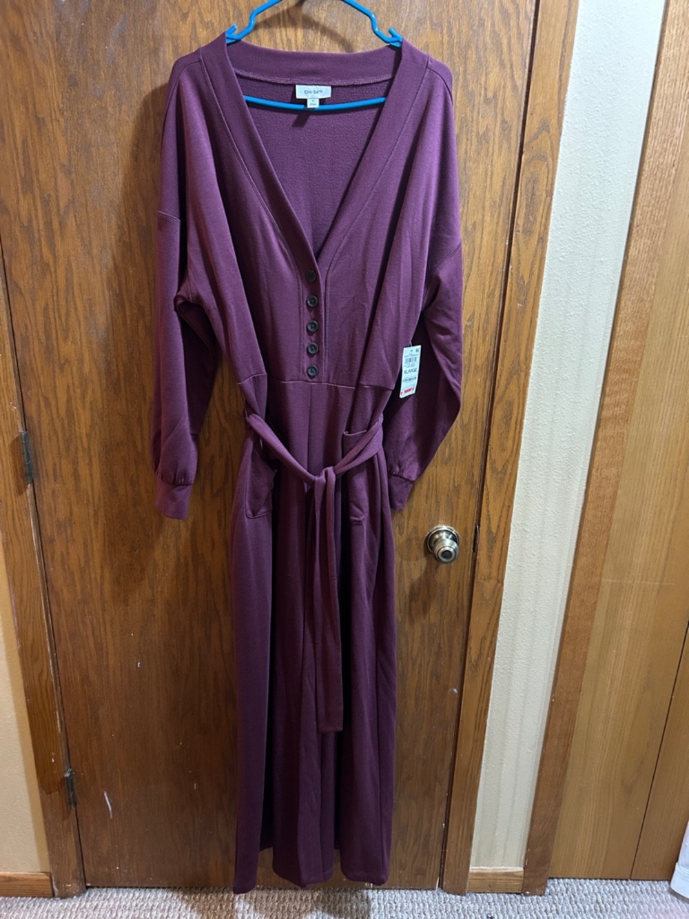 Chico's Long Sleeve V-Neck Burgundy Jumpsuit with Tie Waist